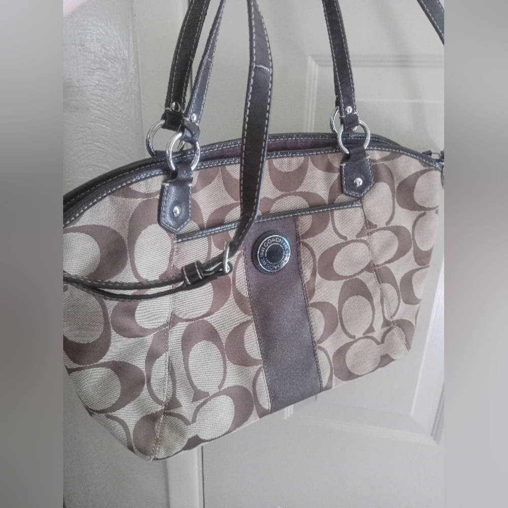 Coach Brown and Tan Signature Tote Bag - Picture 2 of 12